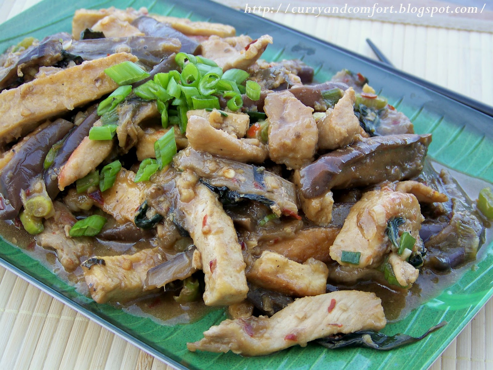 Kitchen Simmer Pork, Tofu and Eggplant Stir Fry with Thai Basil