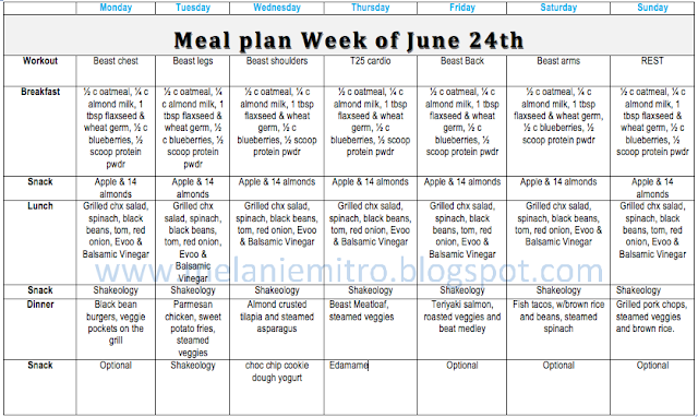 Week 1 Meal plan Body Beast/T25 Hybrid