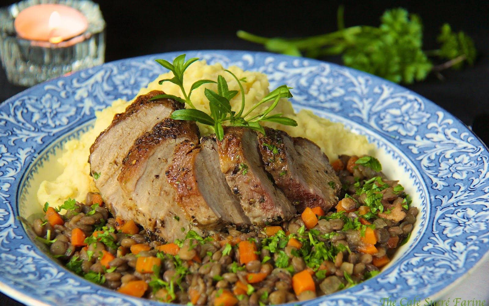 Herbes de Provence Pork Tenderloin with Braised Lentils The Café