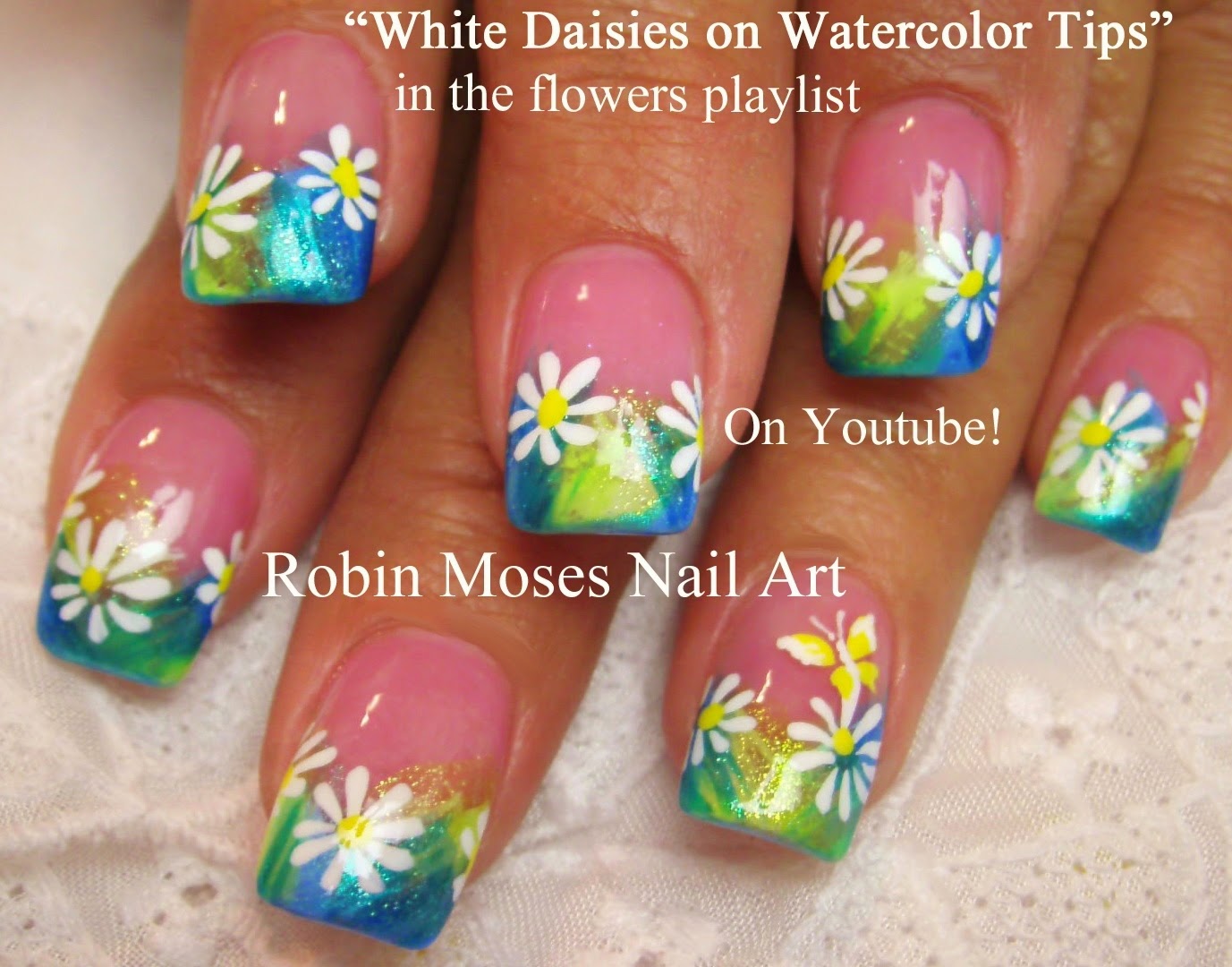 white daisy nail art