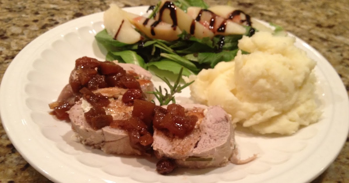 Hilary's Kitchen Goat Cheese Pork Roulade and Poached Pear Salad