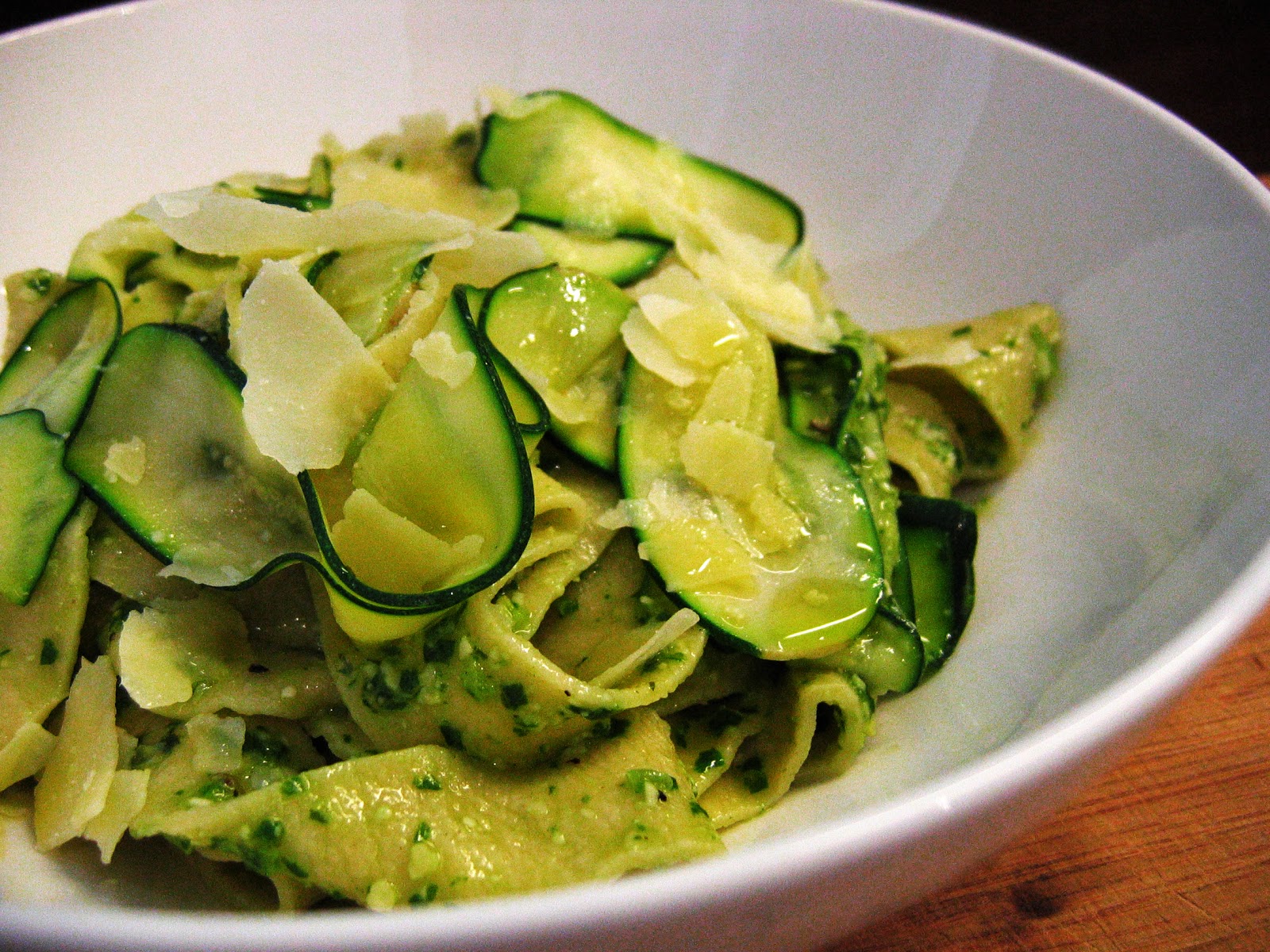 good food in a crap kitchen Pappardelle with Watercress Pesto and Zucchini