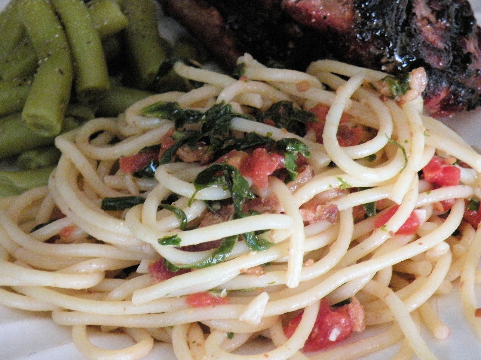 Little Mama Bacon and Spinach Spaghetti