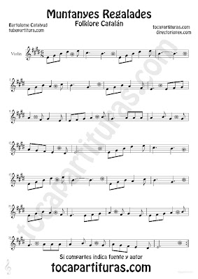 Tubepartitura Muntanyes Regalades de Bartolome Calatayud partitura para Violín canción típica del folclore catalán