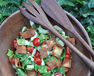 Fattoush (Middle Eastern Salad with Romaine, Tomatoes, Cucumbers, Fried Pita Chips and Lemon-Sumac Dressing)
