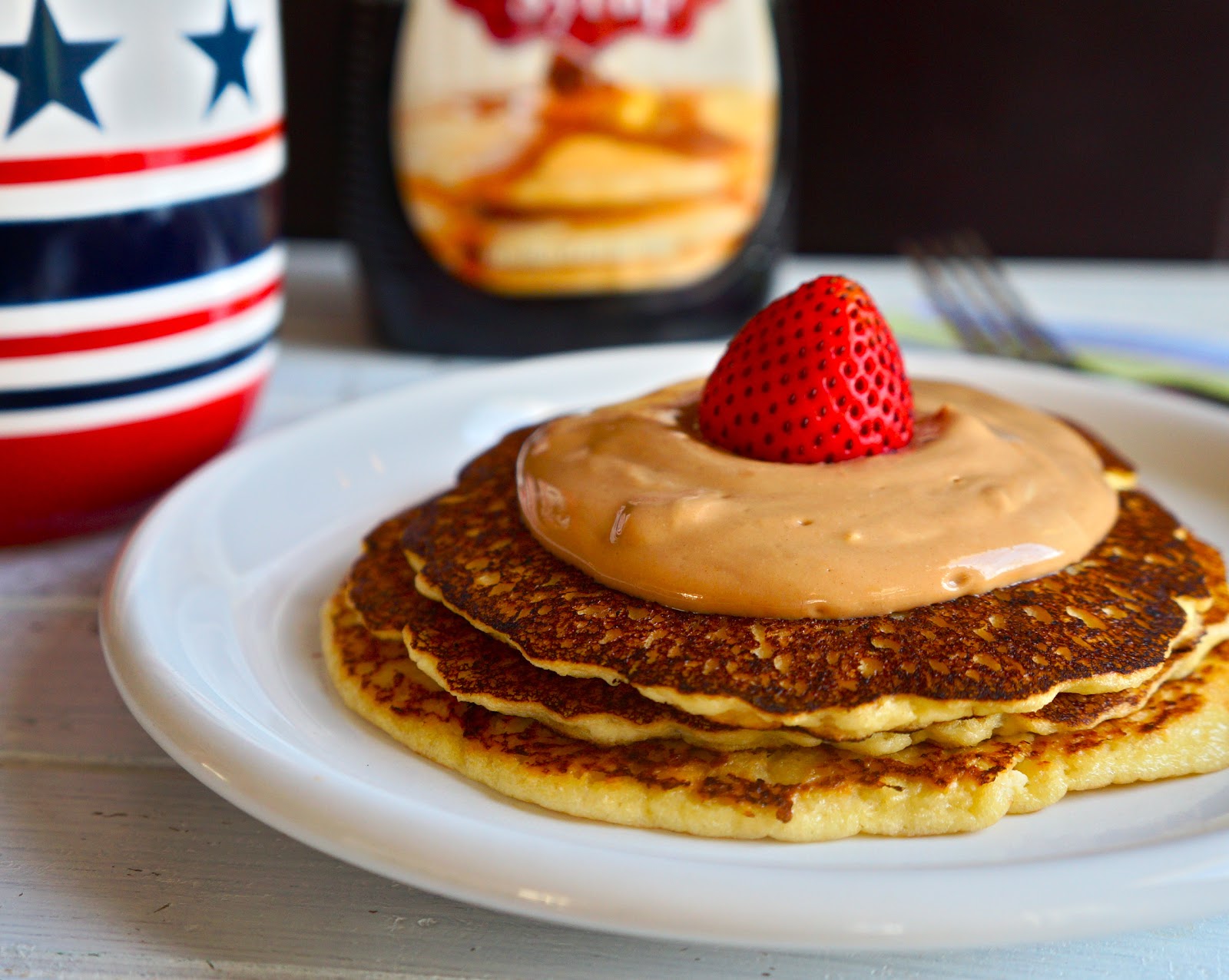 Almond Pancakes with salted caramel cream sauce