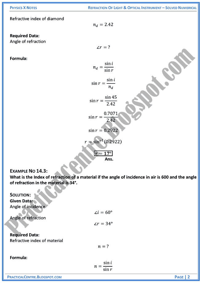 refraction-of-light-and-optical-instruments-solved-numericals-example-and-problem-physics-x