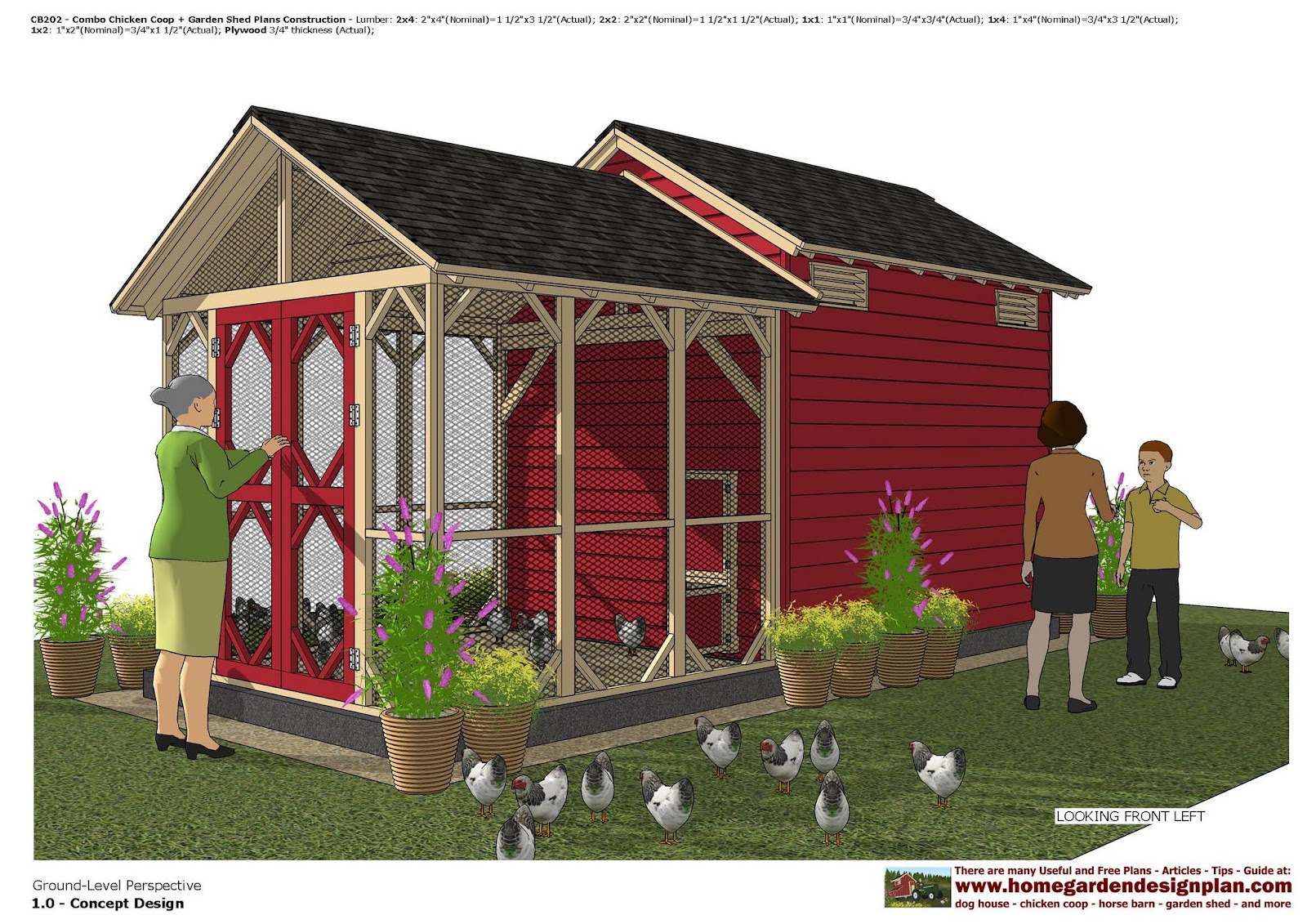 home garden plans CB202 _ Combo Chicken Coop + Garden Shed Plans
