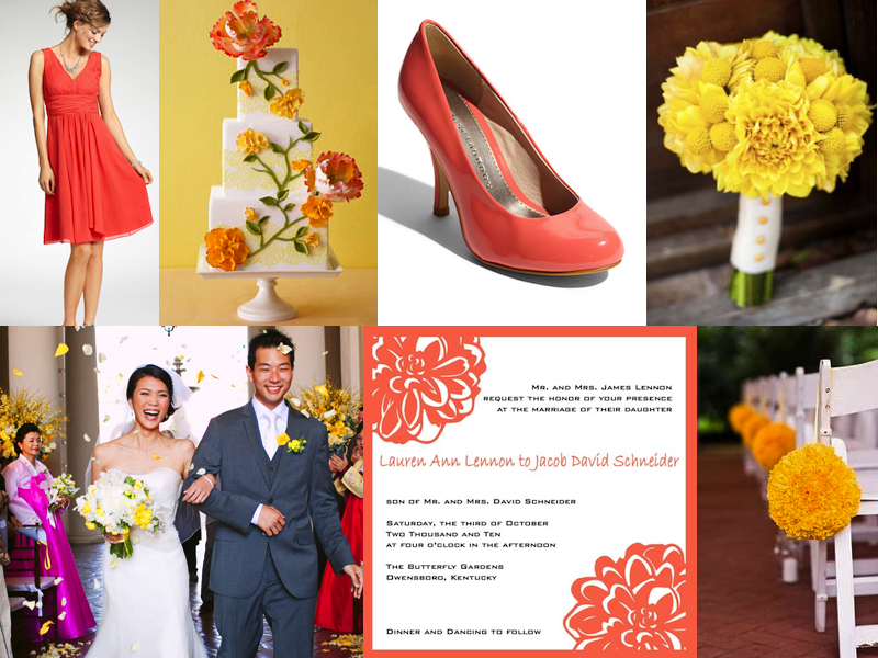Photo 2 Coral and yellow wedding cake by Truli Confectionary Arts via The 