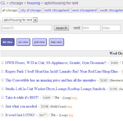 Searching for an apartment in Chicago on Craigslist