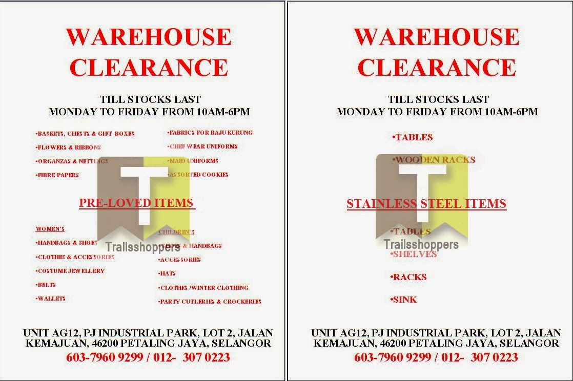 Warehouse Clearance Assorted Products starts 28 JAN 2014 Bags Shoes