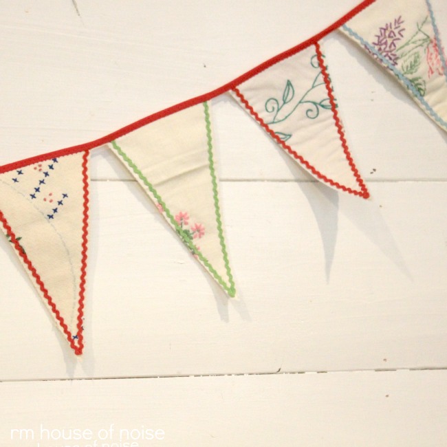 House of Noise... I mean boys. DIY Bunting out of Vintage Linnens
