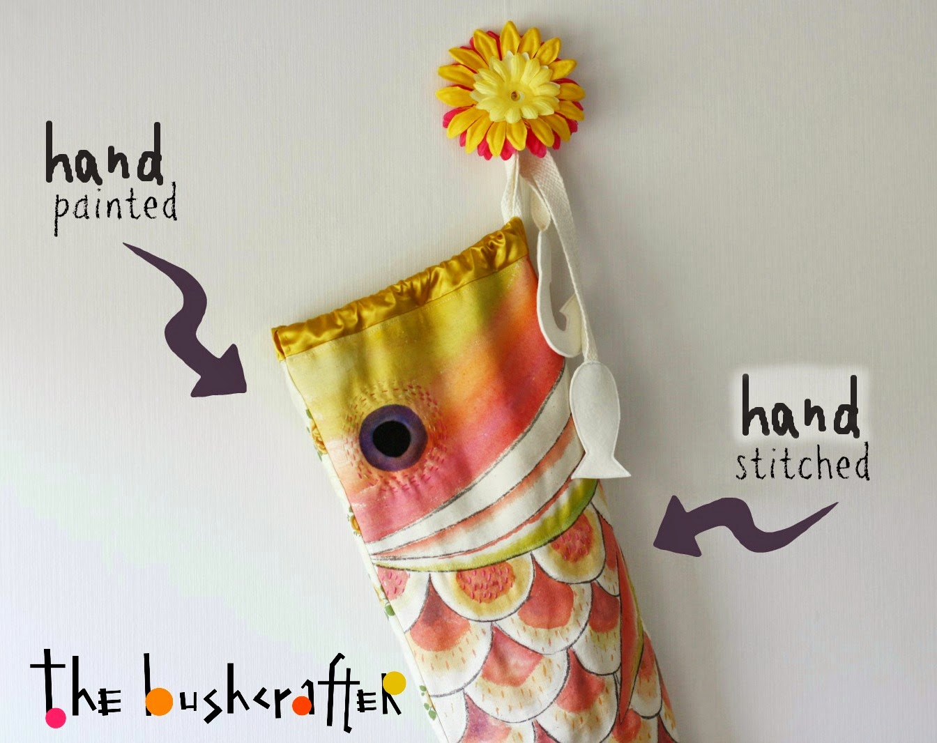 the bushcrafter One of a kind hand painted Koi Fish Bag.