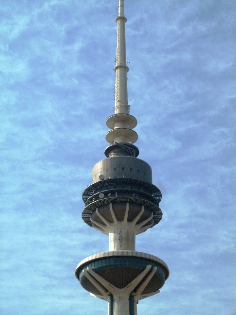 the viewing deck looking upward to kuwait liberation tower
