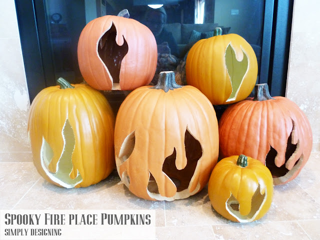 Spooky Fireplace Flaming Pumpkins | #spookyspaces #pumpkins #pumpkincarving #halloween #funkins