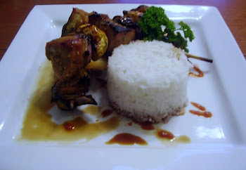Grilled Soy & Curried Pork Kabobs with Sticky Rice