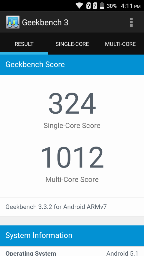 Primo E6 review Geekbench Benchmark Score