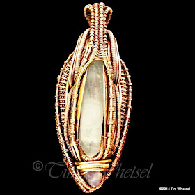 Copper & Brass Wire Wrapped Quartz Crystal with Amethyst Heady Pendant  ©2014 Tim Whetsel - TDWJewelry