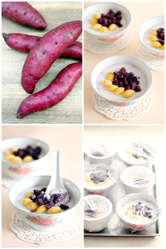 Foodagraphy. By Chelle. Steamed milk with egg whites and purple sweet