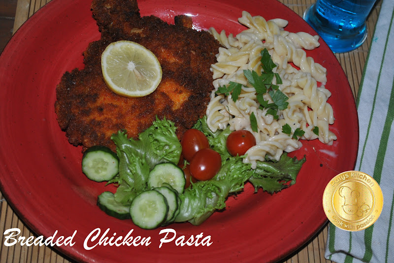 PATYSKITCHEN BREADED CHICKEN WITH SWIRL PASTA CABONARA