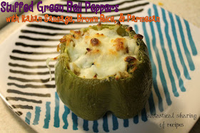 Stuffed Green Bell Peppers with Italian Sausage, Brown Rice, and Parmeson - #maindish #recipe