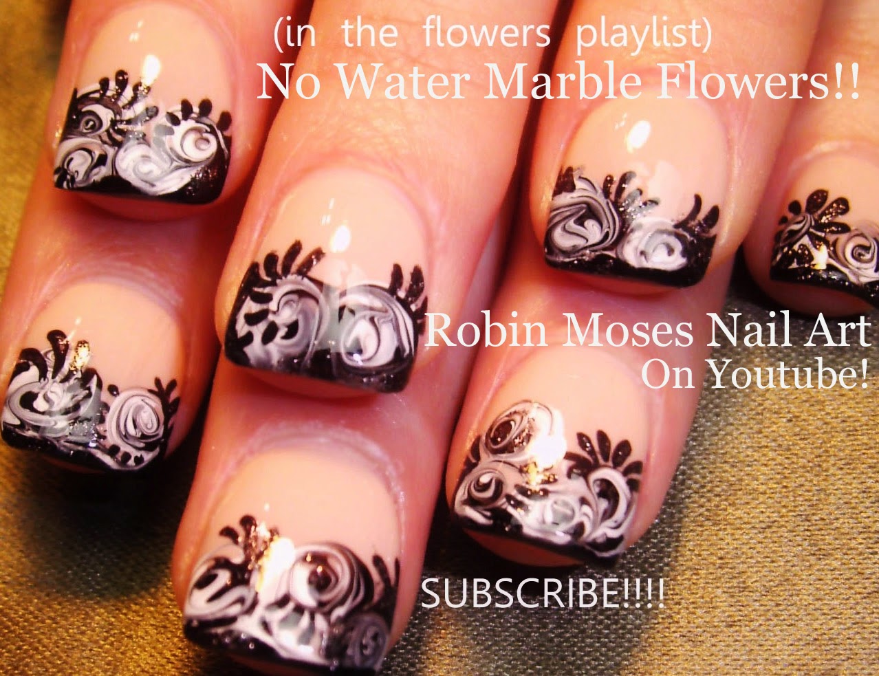 black and white water marble nail art video