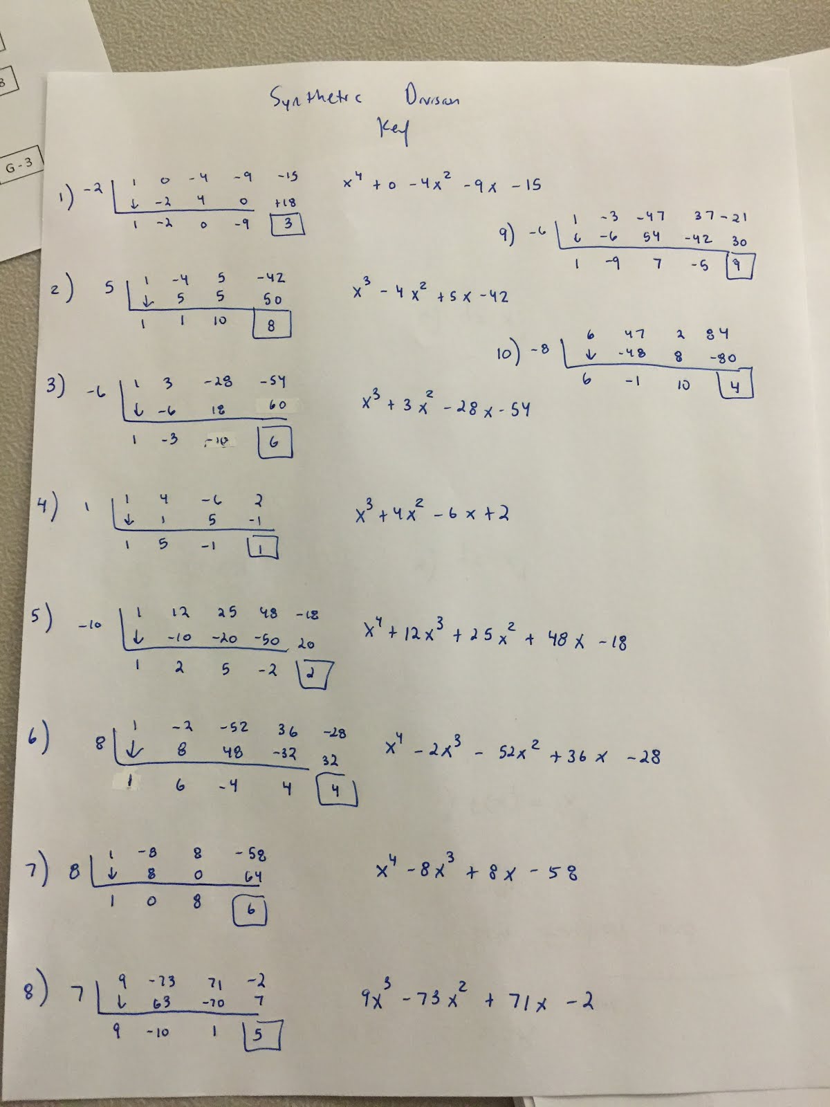 Honors Algebra II: Synthetic Division Sudoku answer key Intended For Synthetic Division Worksheet With Answers