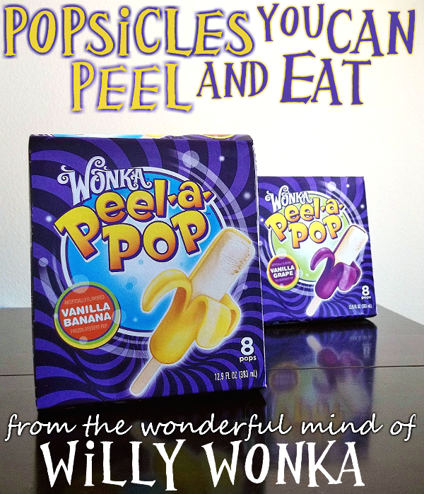 Wonka Peel-A-Pop by Nestle, sold at Walmart, Safeway affiliates, and Krogers nationwide. Vanilla Grape and Vanilla Banana with an edible peel that is similar to gelatin.