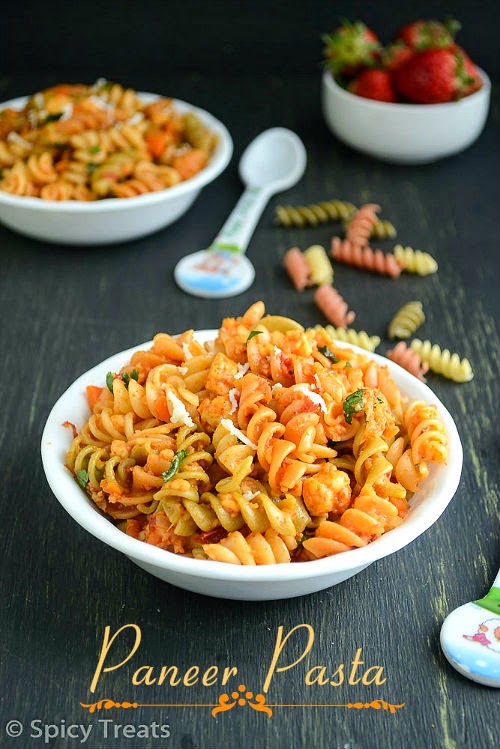 Spicy Treats Paneer Pasta / Curried Paneer Pasta / Indian Style Cheese