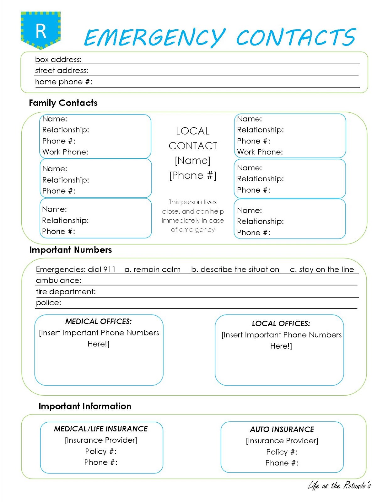 printable emergency phone list