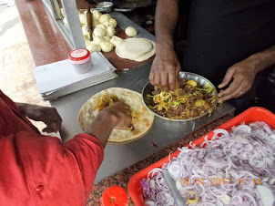 Preparation of  Mutton "Kati Roll" at "Kati Roll" on Park Street.