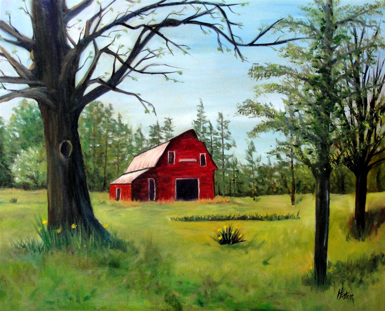 Word Weaver Art: Red Barn in Springtime