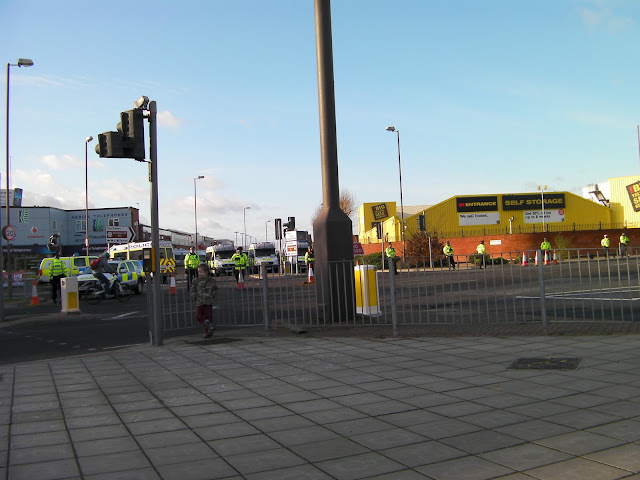 road closed with riot police vans at portsmouth southampton derby