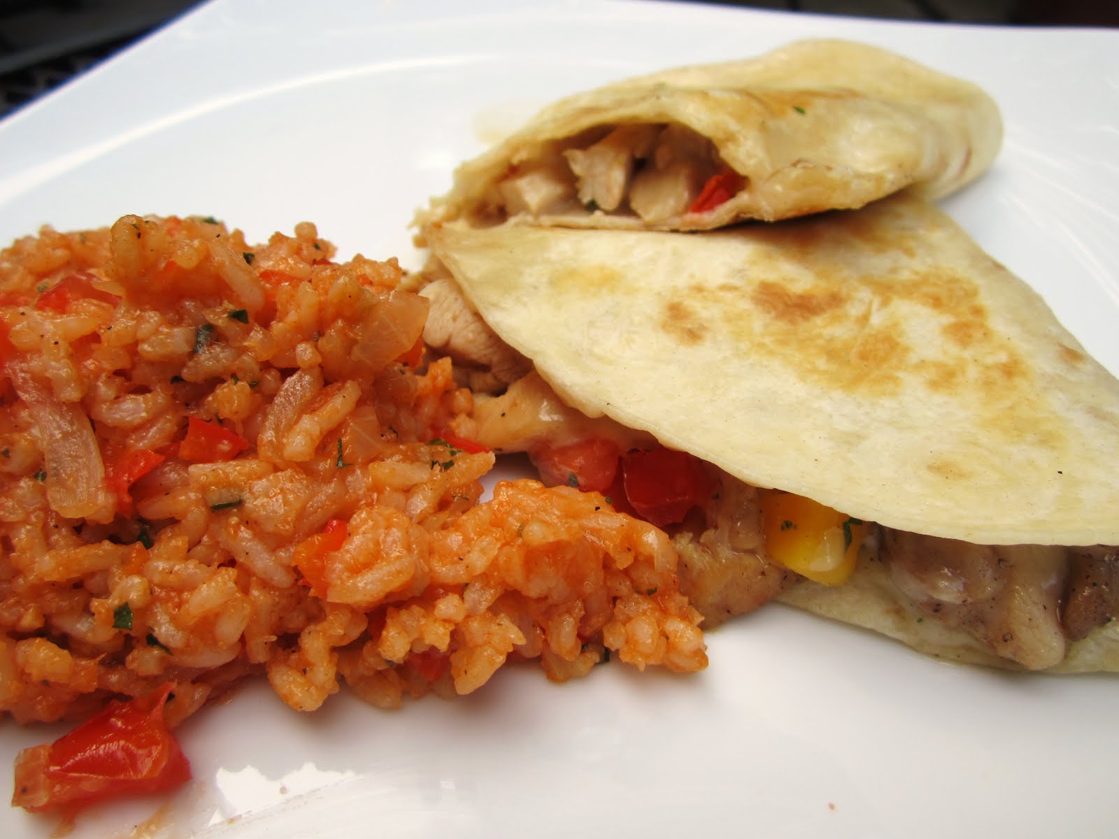 A Sue Chef Chicken Quesadillas and Mexican Rice