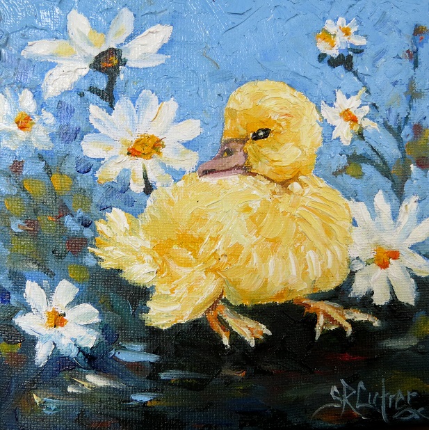Duckling, original art in oils, baby duck