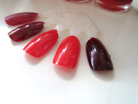 Models Own Sardonyx, Nails inc Hampstead Heath, Nails inc Big Apple Red, Seventeen/17 High Gloss & Chanel Rouge Noir