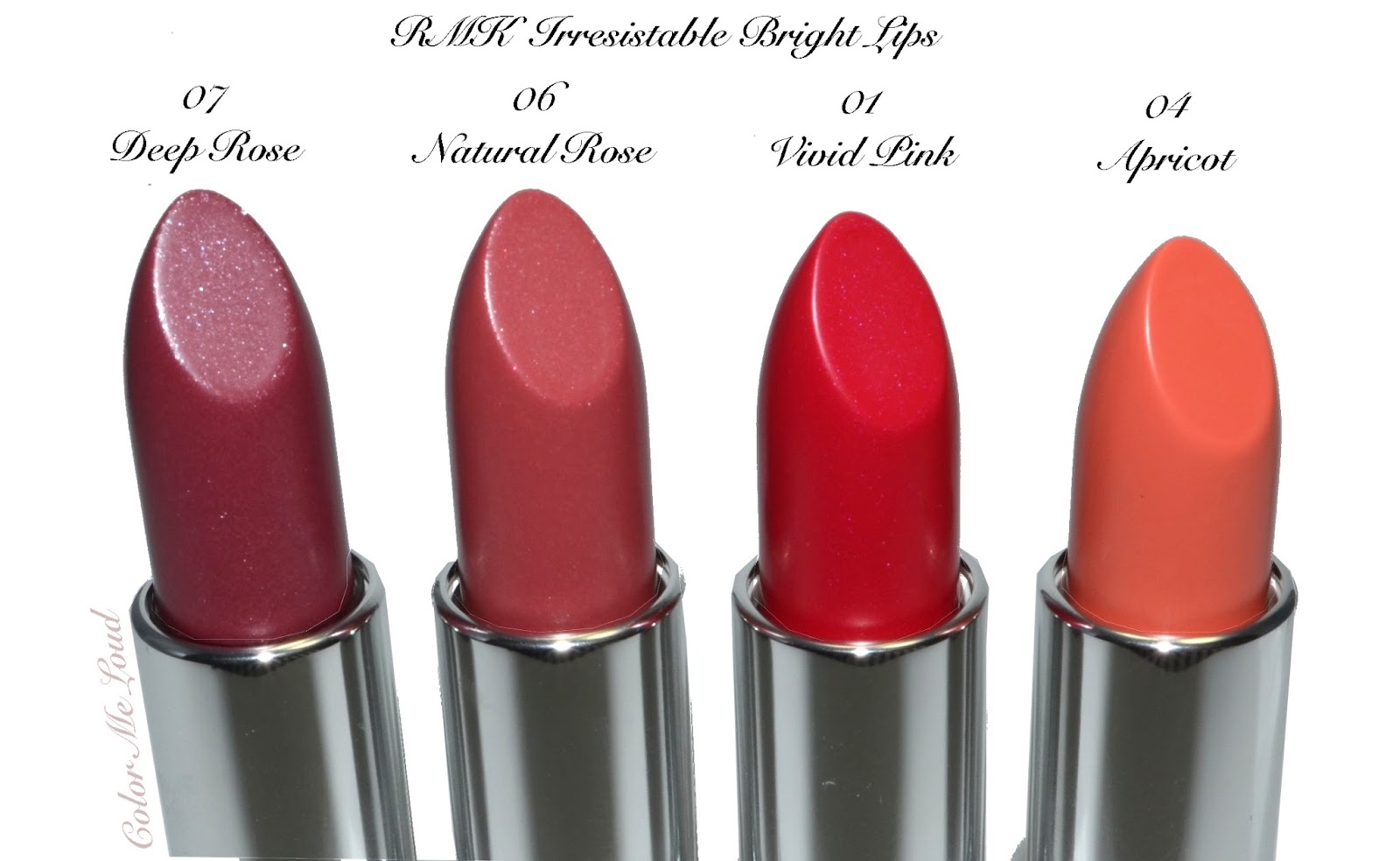RMK Irresistible Bright Lips Lipsticks 01 Vivid Pink, 04 Apricot, 06