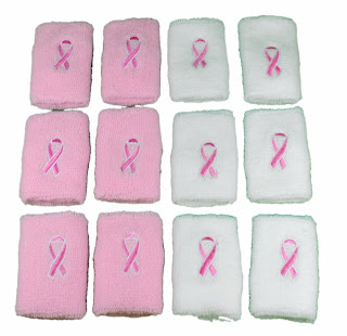  Lot Of 12 Pink Ribbon Breast Cancer Awareness Athletic Sports Wristbands Wrist Bands 