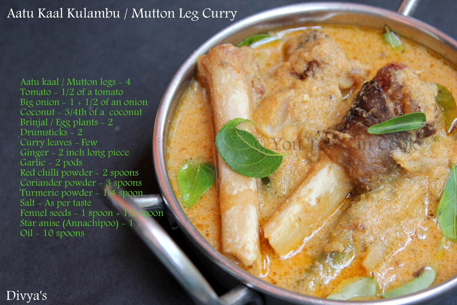 Aatu Kaal Kulambu / Mutton Leg Curry Using Drumsticks & Brinjals