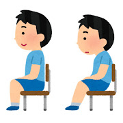 姿勢の良い・姿勢の悪い椅子に座る男の子のイラスト