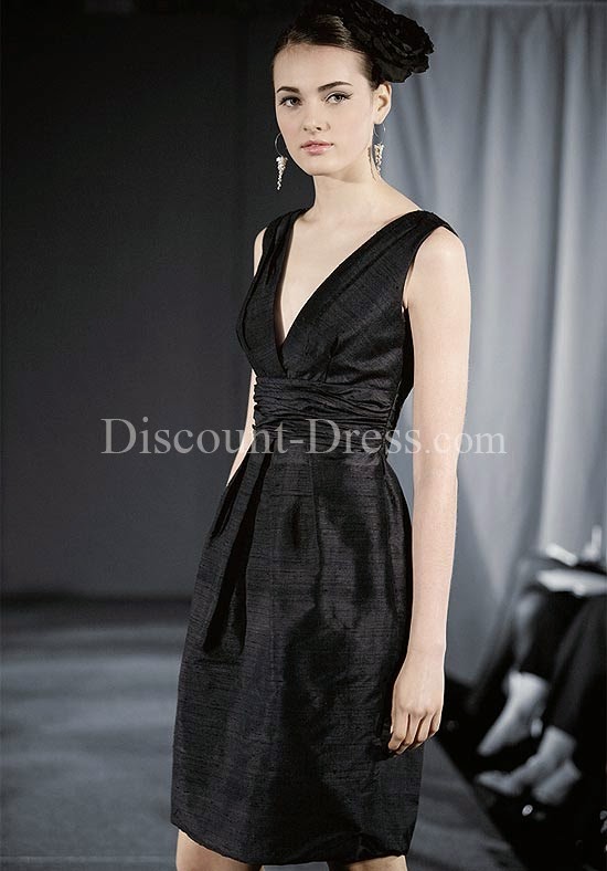 A-Line V-Neck Short Length Dupioni Bridemaid Dress