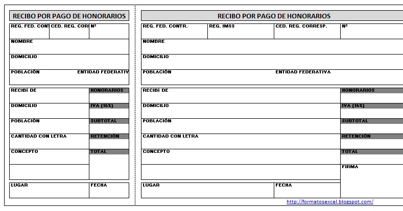 FORMATOS EN EXCEL: Recibo de Honorarios