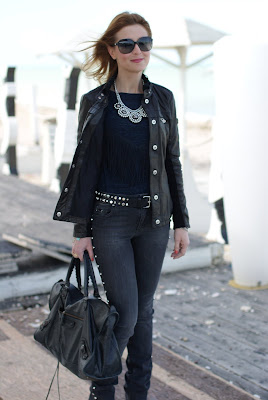 Peuterey jacket, leather, fringes and studs
