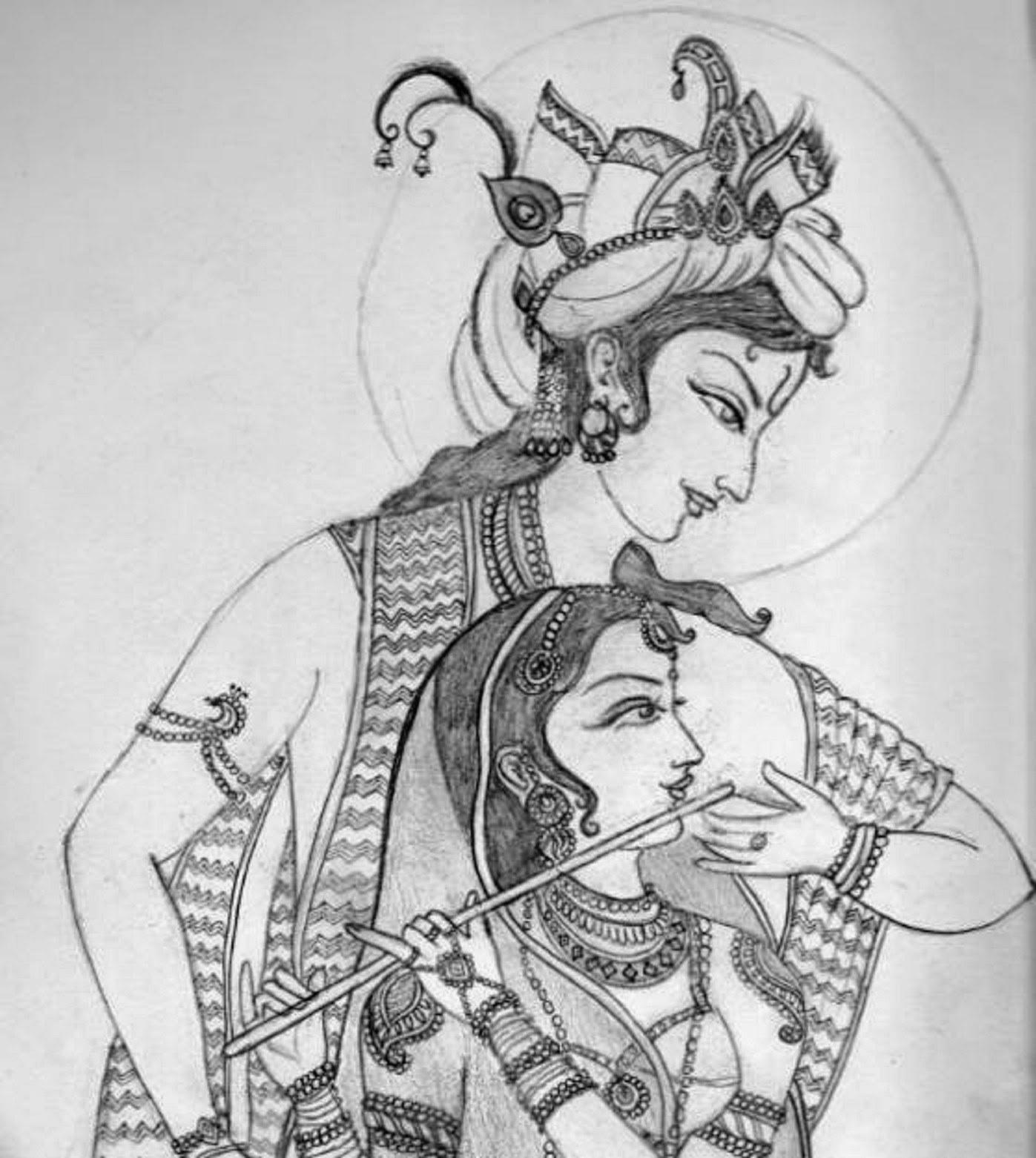 colours drawing wallpaper: Lord Radha Krishna Colour Drawing HD Wallpaper