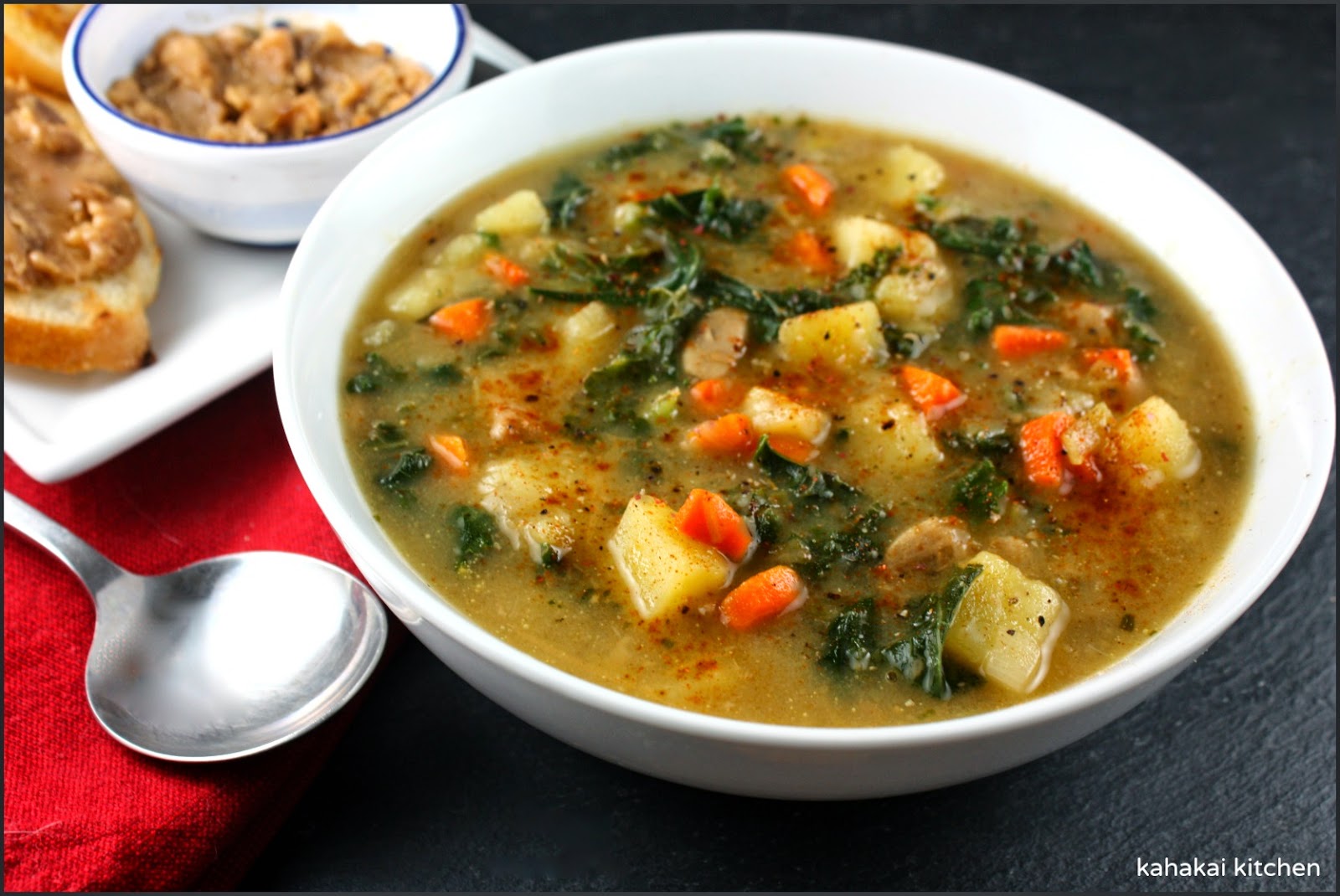 Kahakai Kitchen Potato, Leek, and Kale Soup with Smoky Paprika and