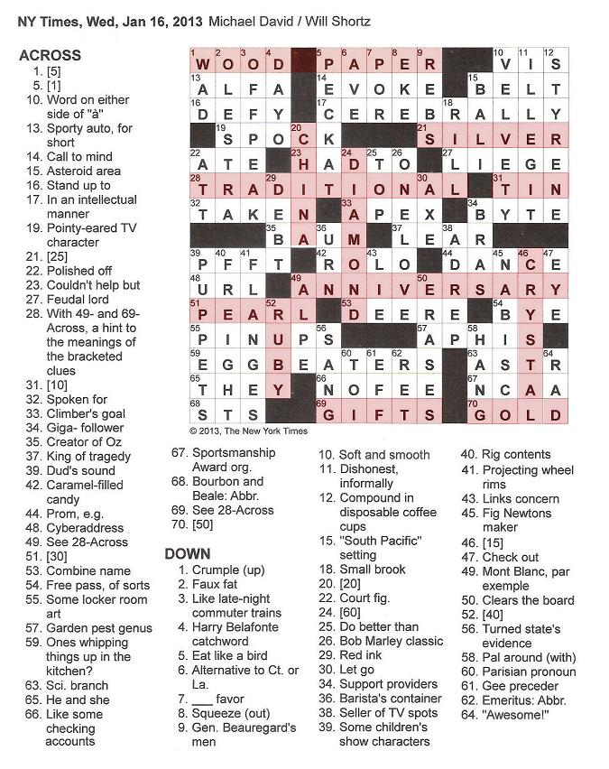 Crossword times odd puzzle internet The New York Times Crossword in Gothic: 01.16.13 — Anniversary