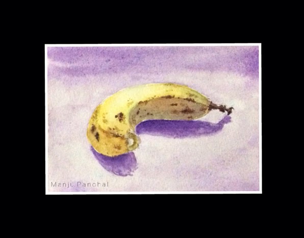 water colour painting of single banana by Manju Panchal
