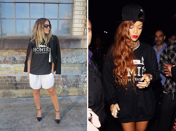 Rihanna homies statement jumper cap shorts sunglasses style decorum 