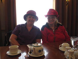 My sister and I having a red hat lunch in ontario