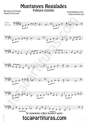 Tubepartitura Muntanyes Regalades de Bartolome Calatayud partitura para Violonchelo y Fagot canción típica del folclore catalán